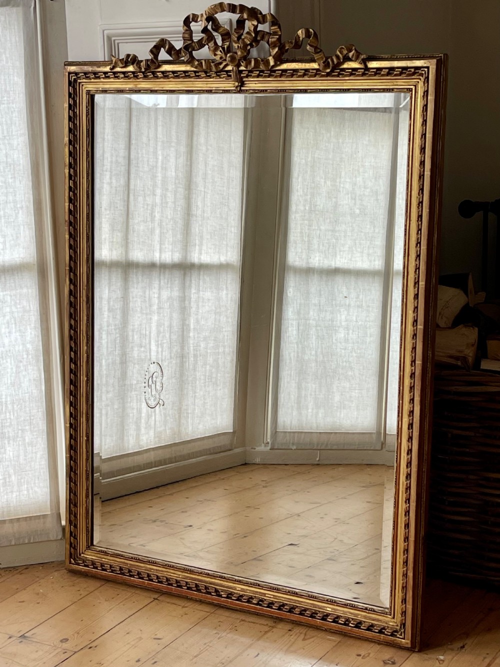 19th century French gilt Louis XVI mirror - bevelled glass 