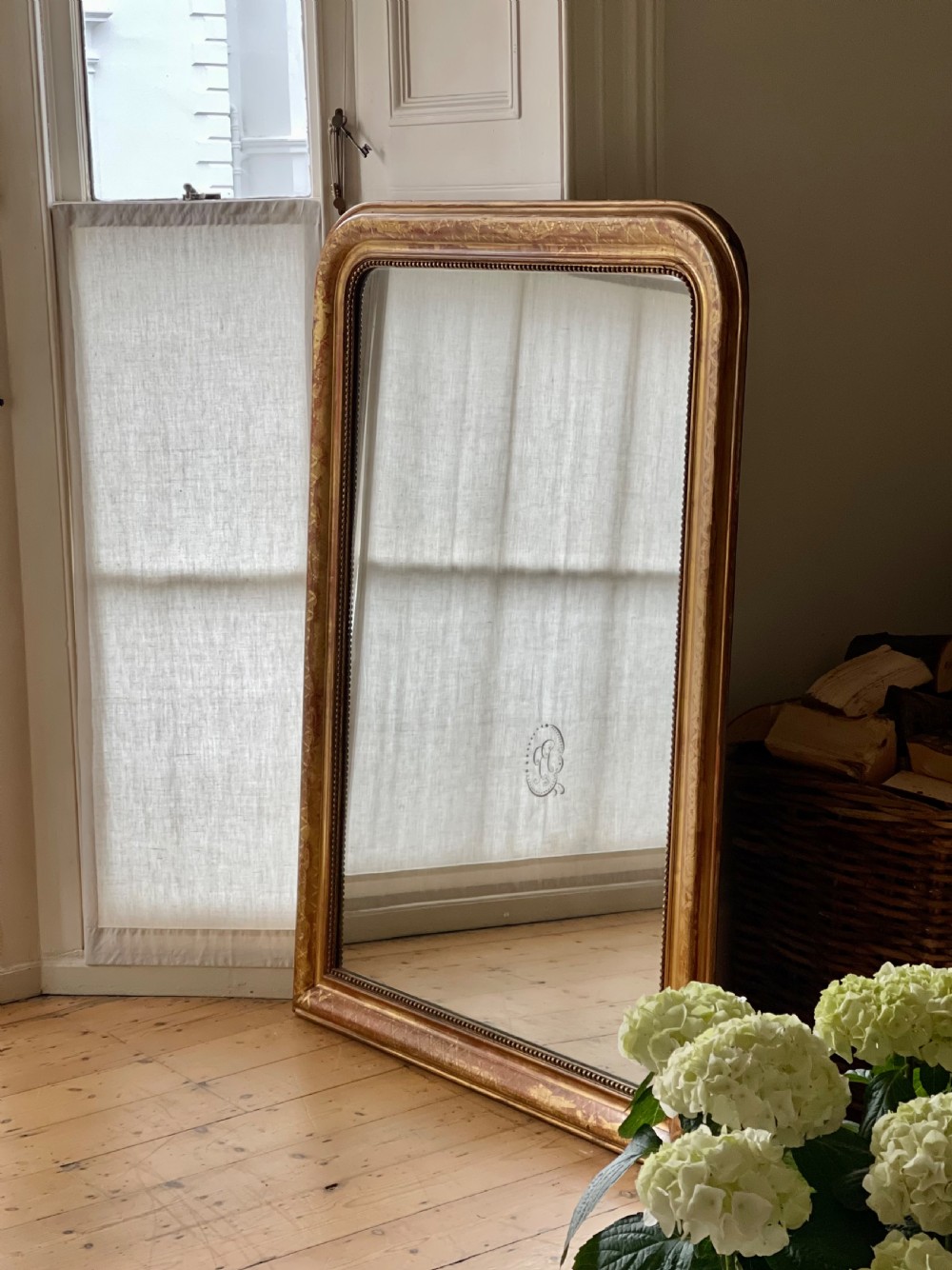Large antique French gilt Louis Philippe mirror - mercury glass 