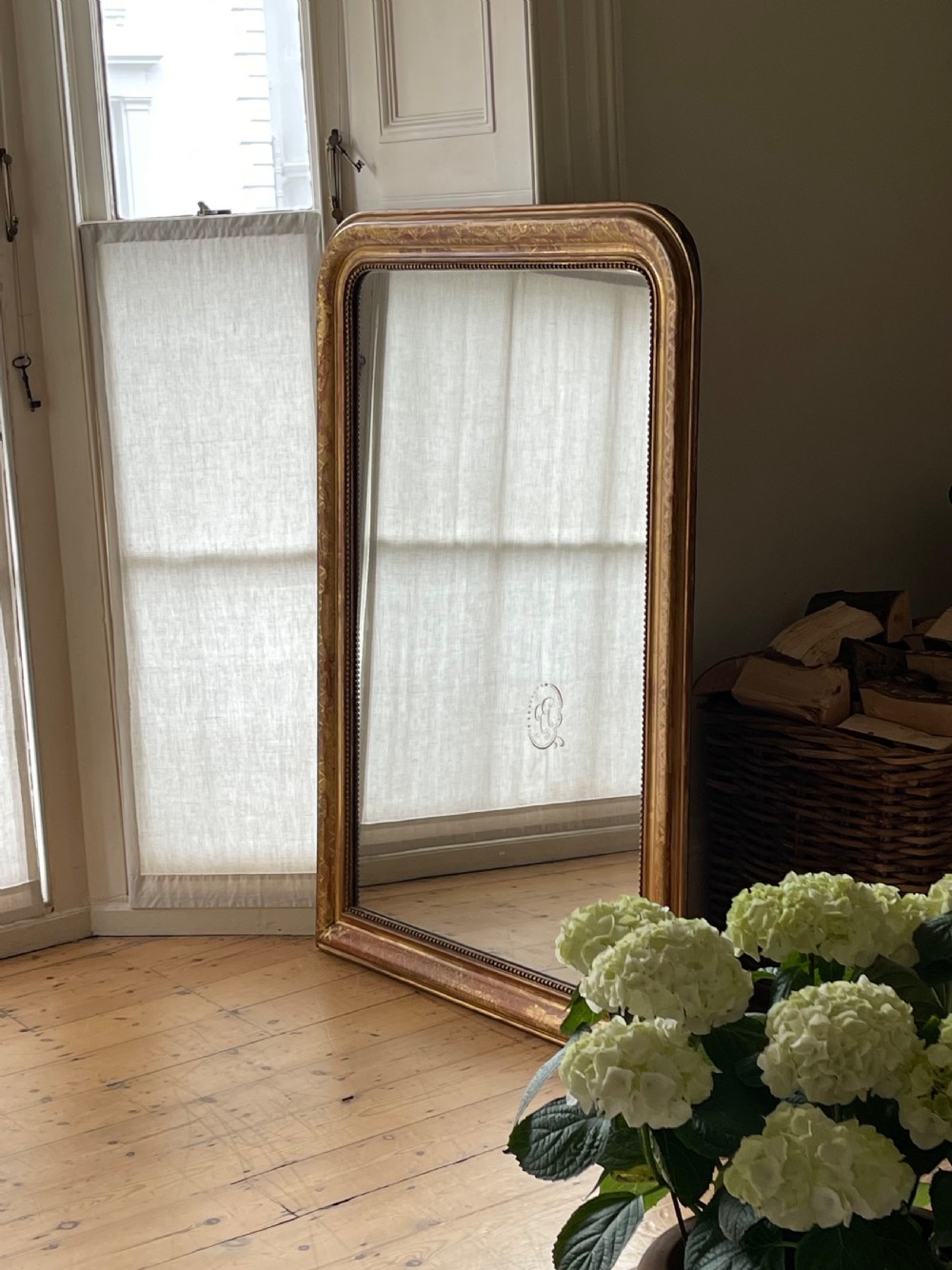 Large antique French gilt Louis Philippe mirror - mercury glass  View V