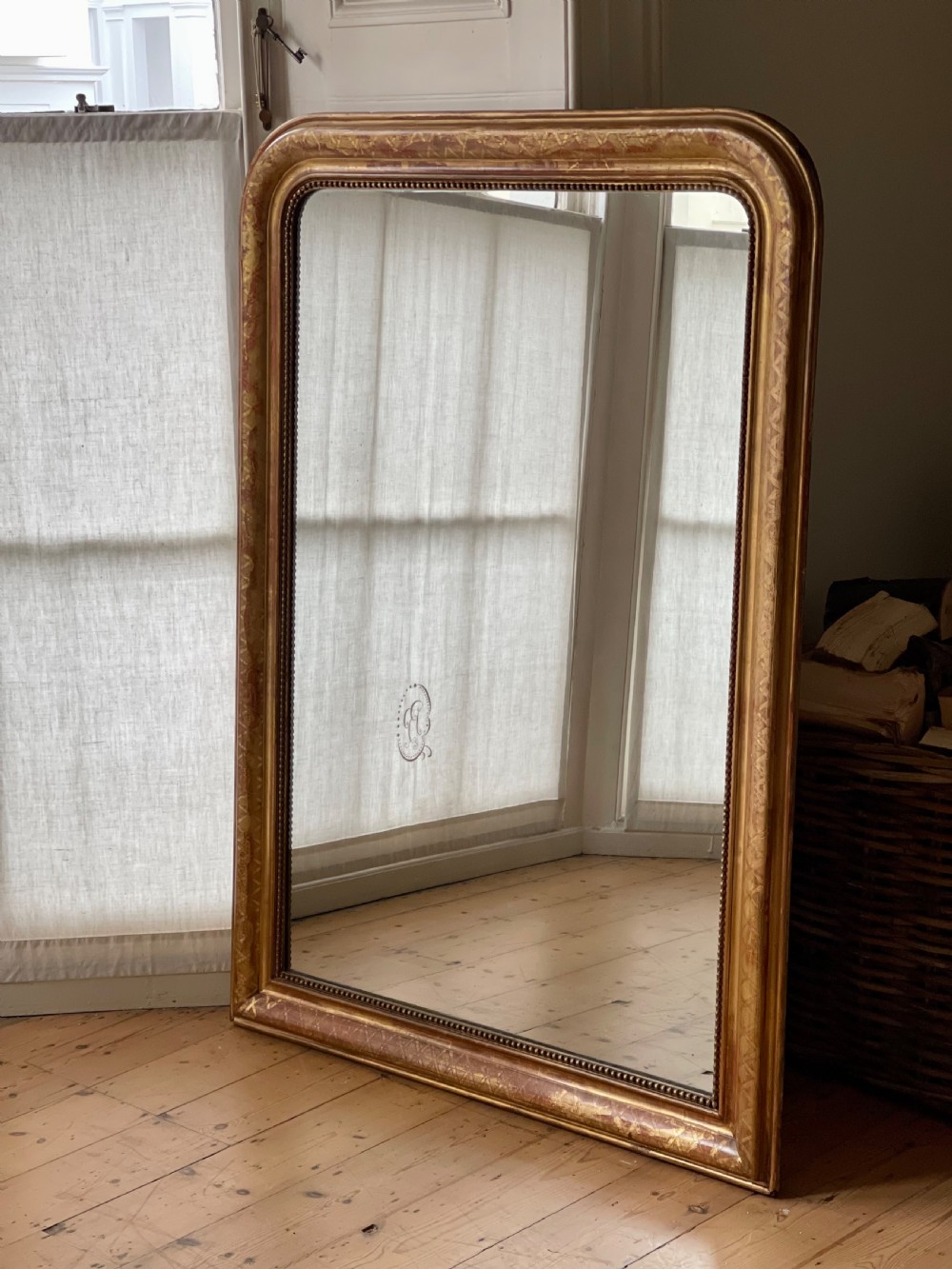 Large antique French gilt Louis Philippe mirror - mercury glass  View VI