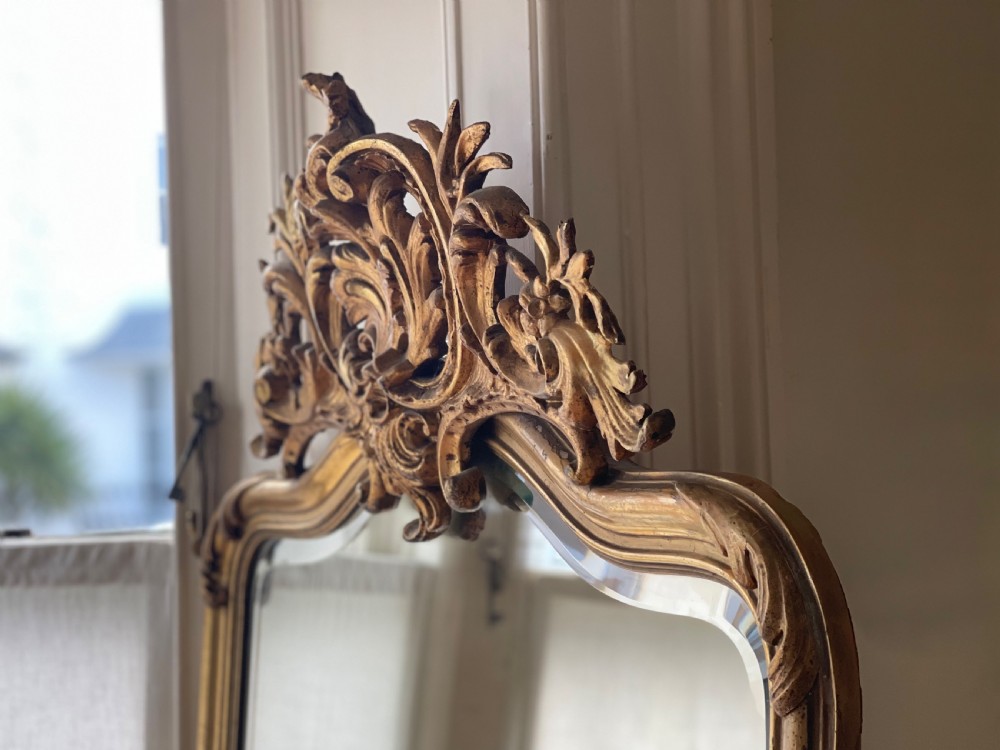 Large antique French gilt Louis XV mirror - bevelled glass  View II