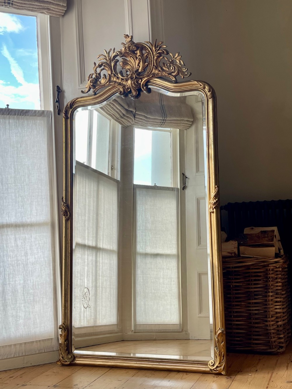 Large antique French gilt Louis XV mirror - bevelled glass  View XIV