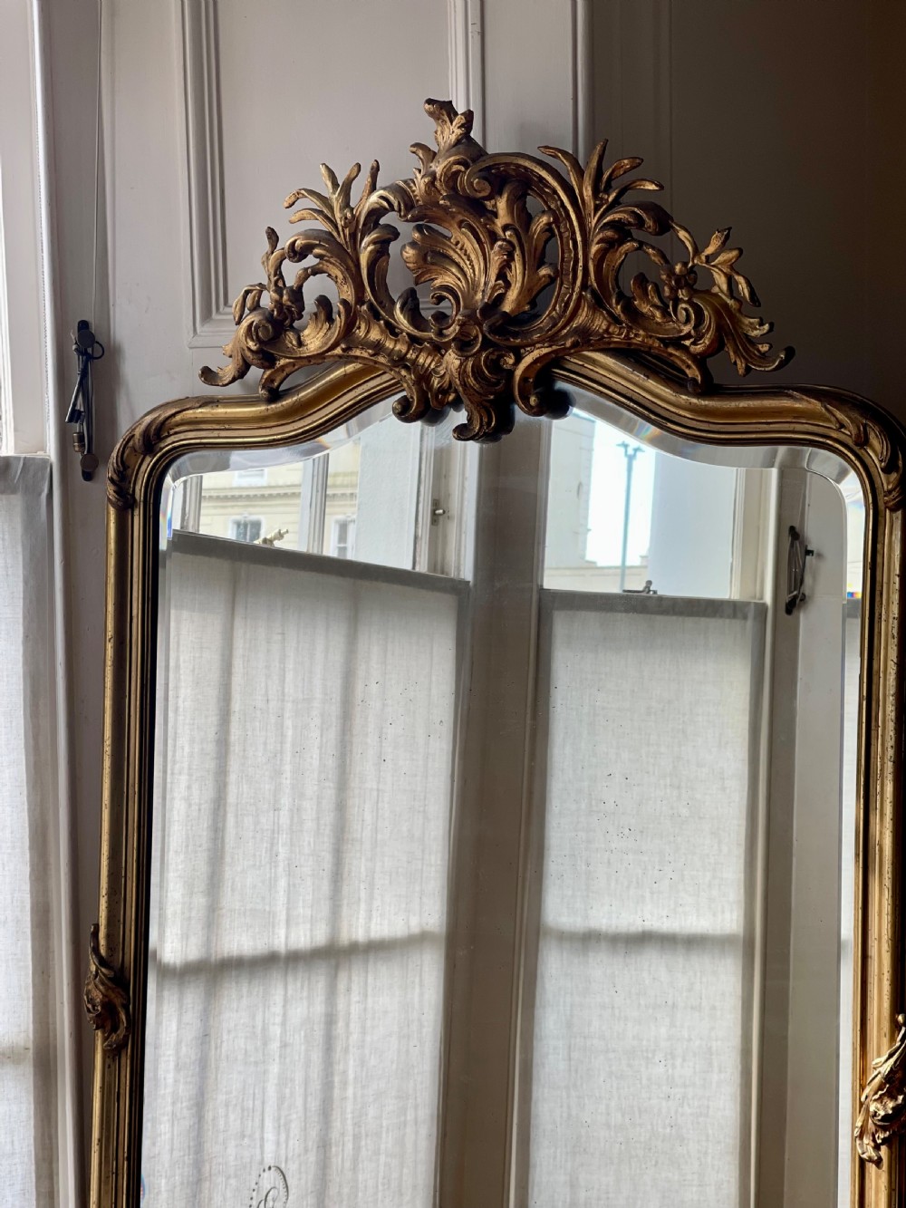 Large antique French gilt Louis XV mirror - bevelled glass  View XV