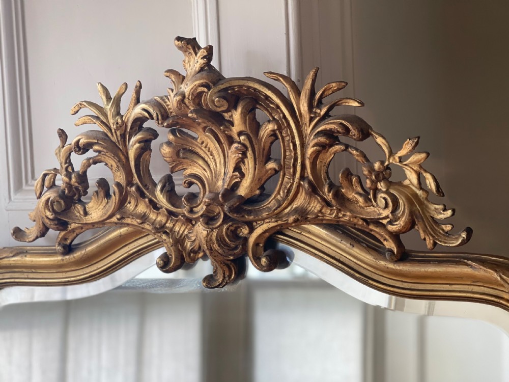 Large antique French gilt Louis XV mirror - bevelled glass  View XVI