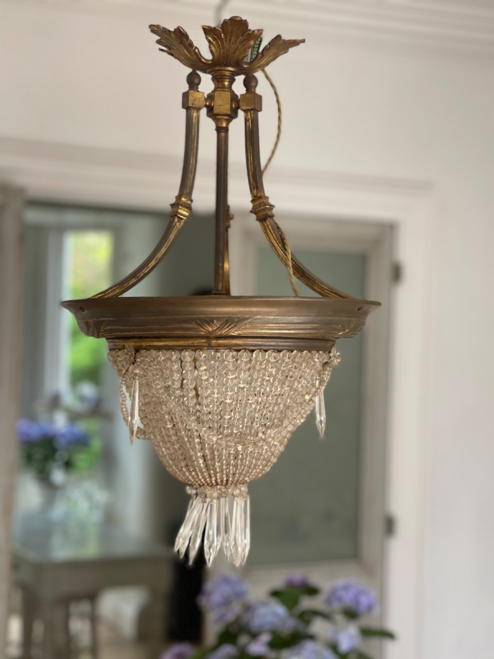 Antique French Louis Philippe crystal bag chandelier c1860 - rewired