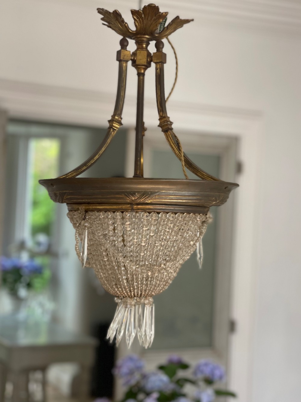 Antique French Louis Philippe crystal bag chandelier c1860 - rewired View II