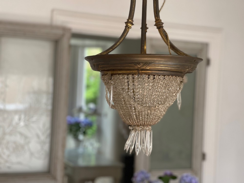 Antique French Louis Philippe crystal bag chandelier c1860 - rewired View III