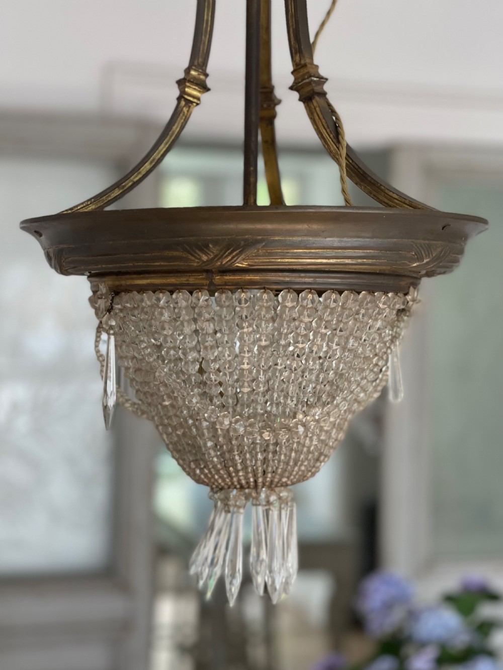 Antique French Louis Philippe crystal bag chandelier c1860 - rewired View IV