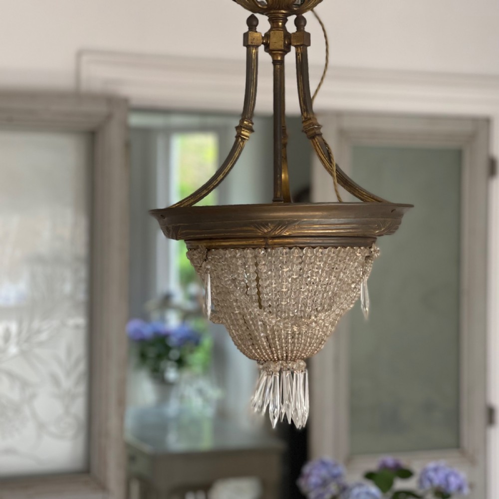 Antique French Louis Philippe crystal bag chandelier c1860 - rewired View V