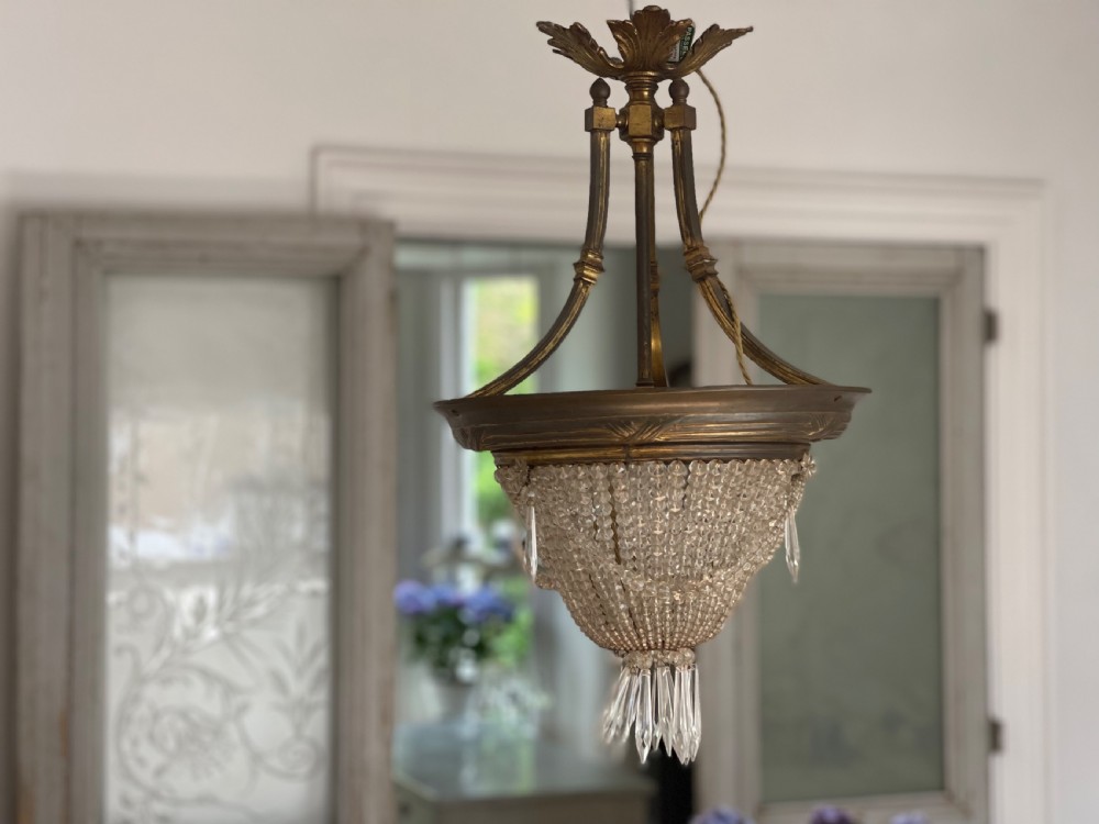 Antique French Louis Philippe crystal bag chandelier c1860 - rewired View VI