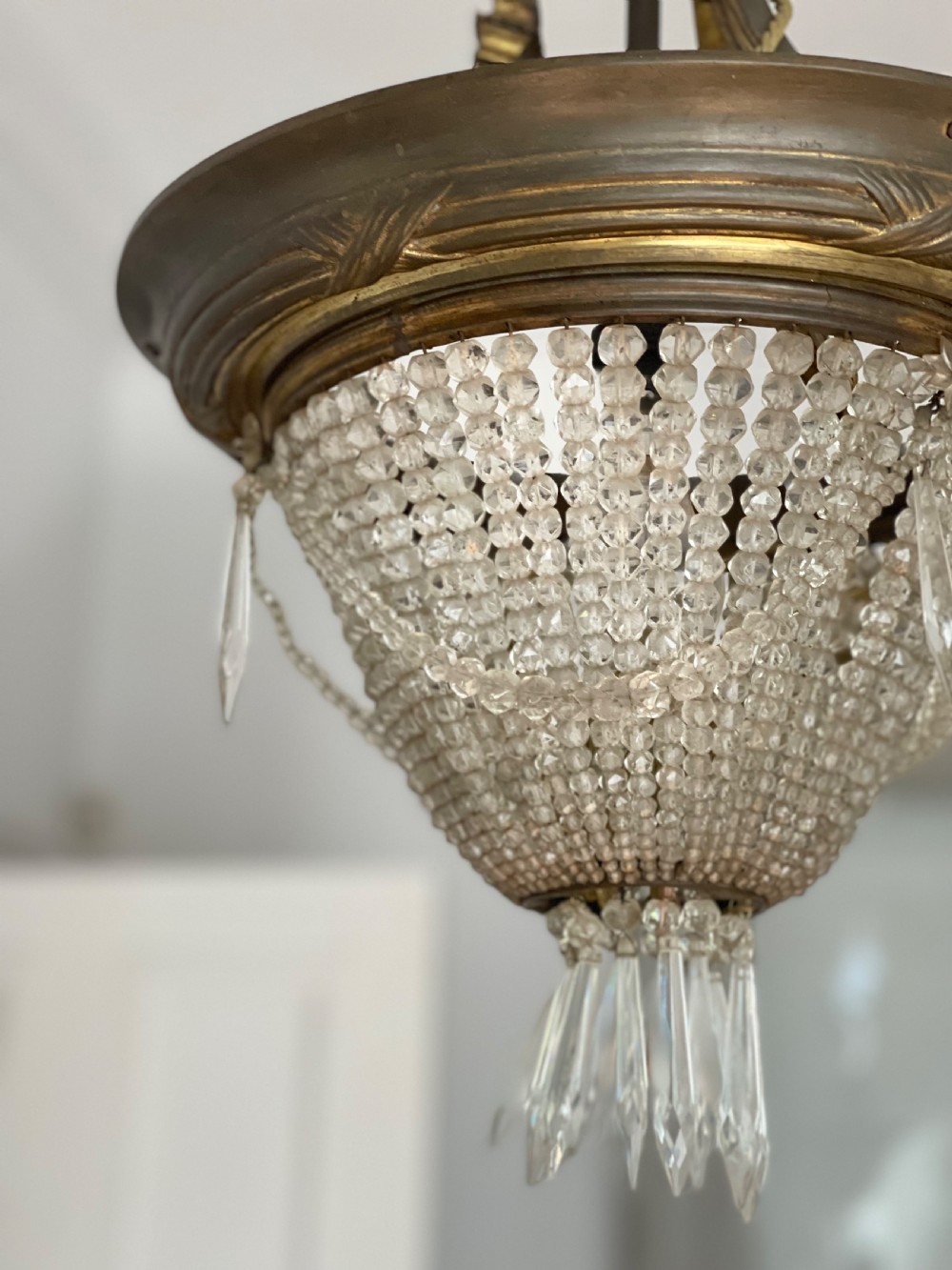 Antique French Louis Philippe crystal bag chandelier c1860 - rewired View XIII