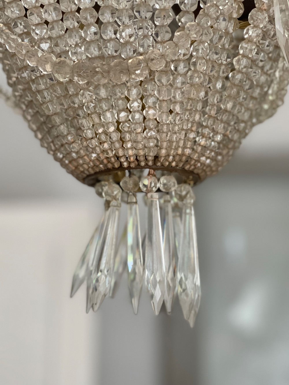 Antique French Louis Philippe crystal bag chandelier c1860 - rewired View XIV