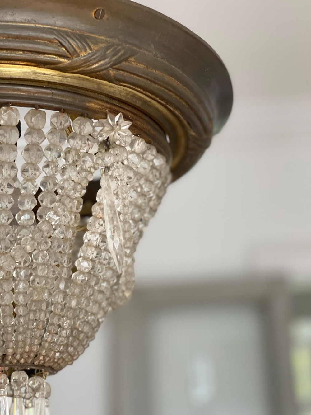 Antique French Louis Philippe crystal bag chandelier c1860 - rewired View XV