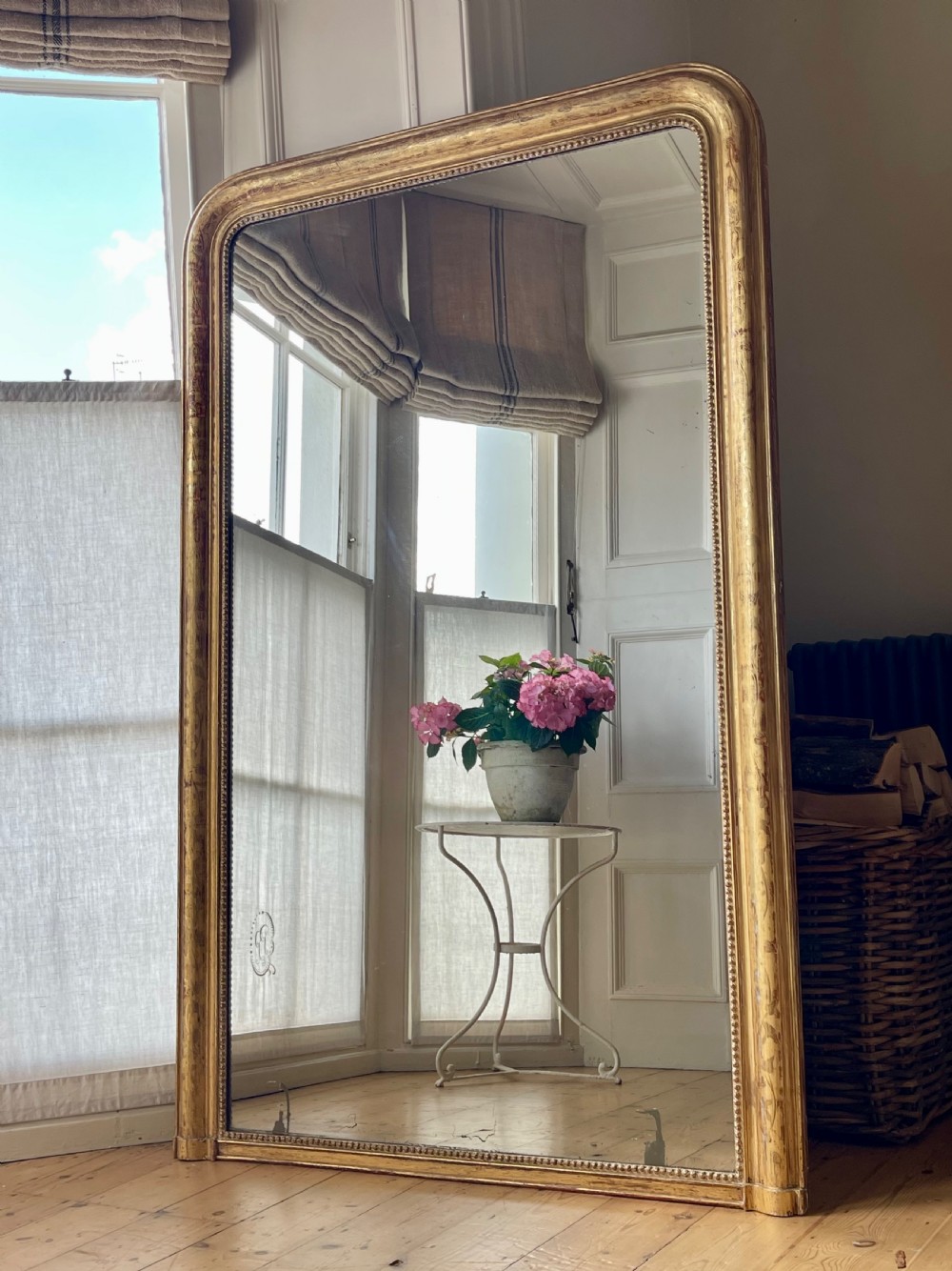Large antique French gilt Louis Philippe mirror - mercury glass