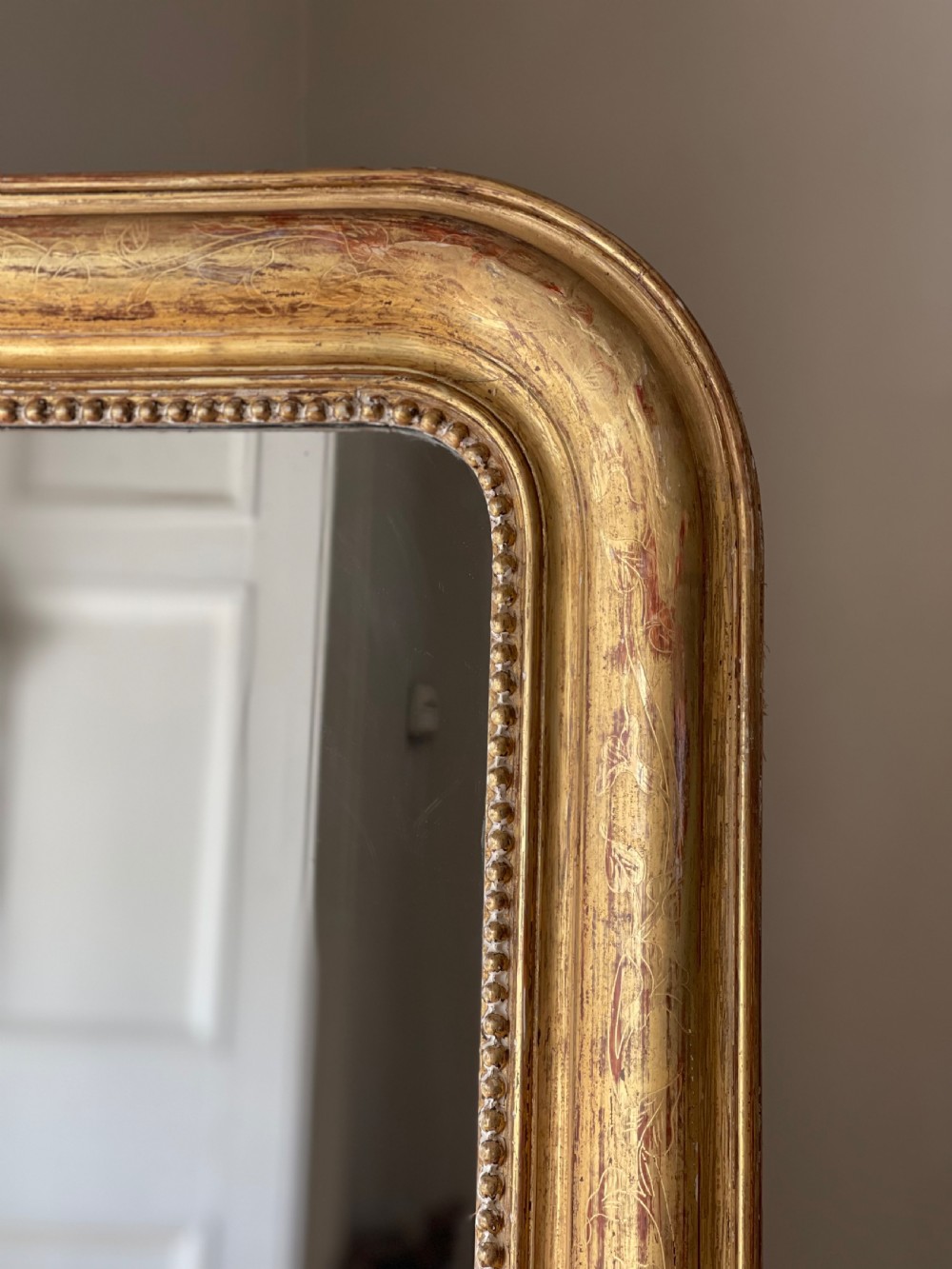 Large antique French gilt Louis Philippe mirror - mercury glass View II