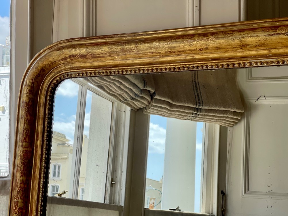Large antique French gilt Louis Philippe mirror - mercury glass View III