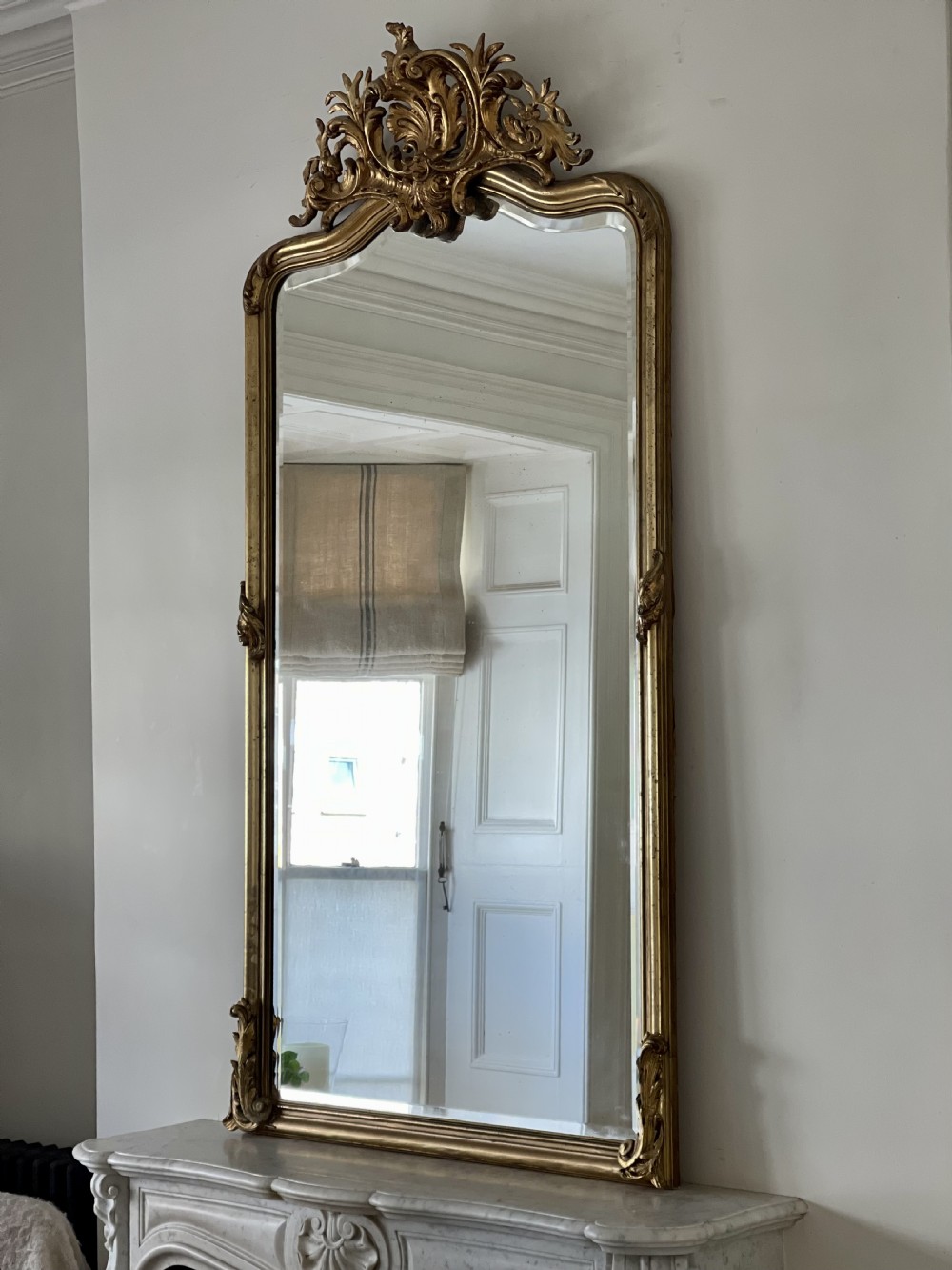 Large antique French gilt Louis XV mirror - bevelled glass 