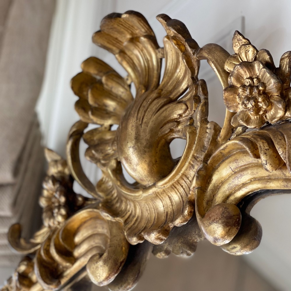 Large 19th century antique French gilt leaner mirror - mercury glass View II