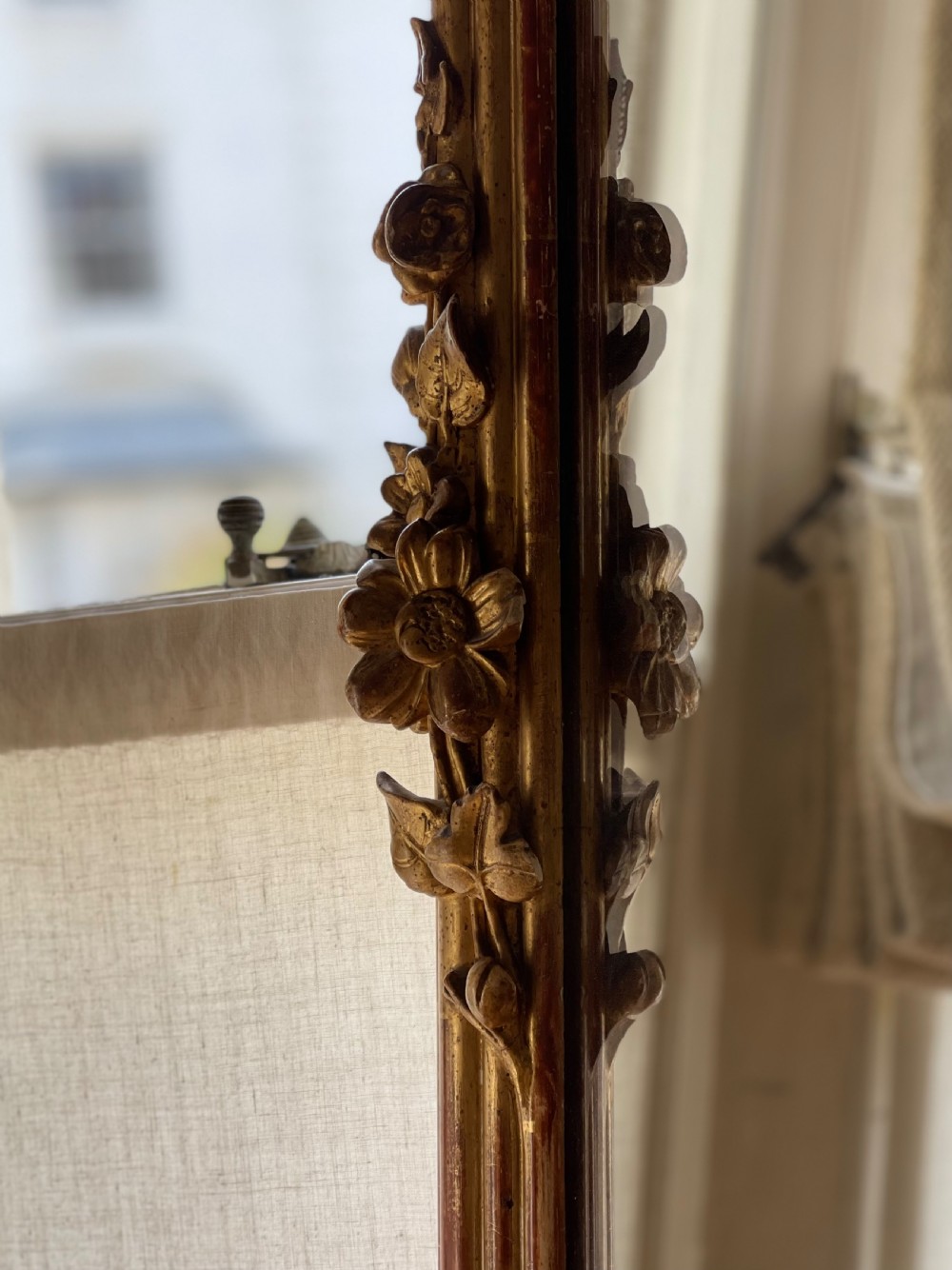 Large 19th century antique French gilt leaner mirror - mercury glass View III