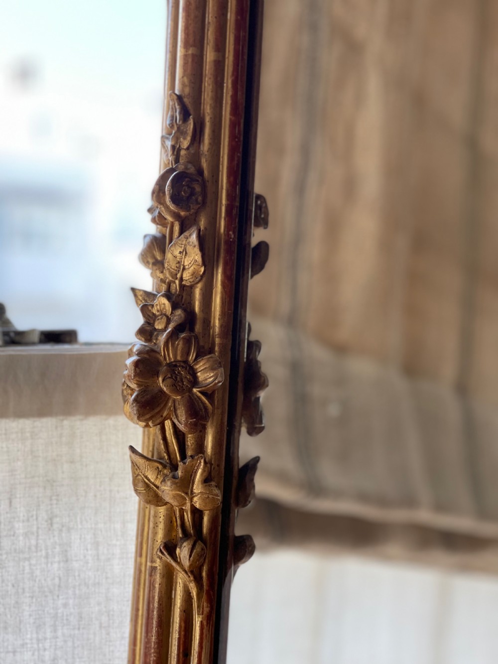 Large 19th century antique French gilt leaner mirror - mercury glass View IV