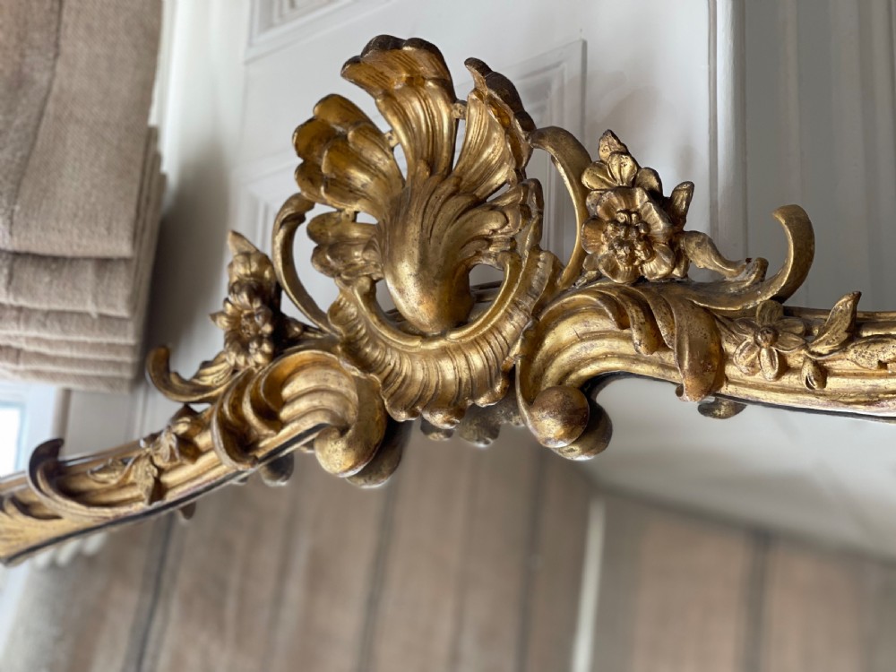 Large 19th century antique French gilt leaner mirror - mercury glass View V