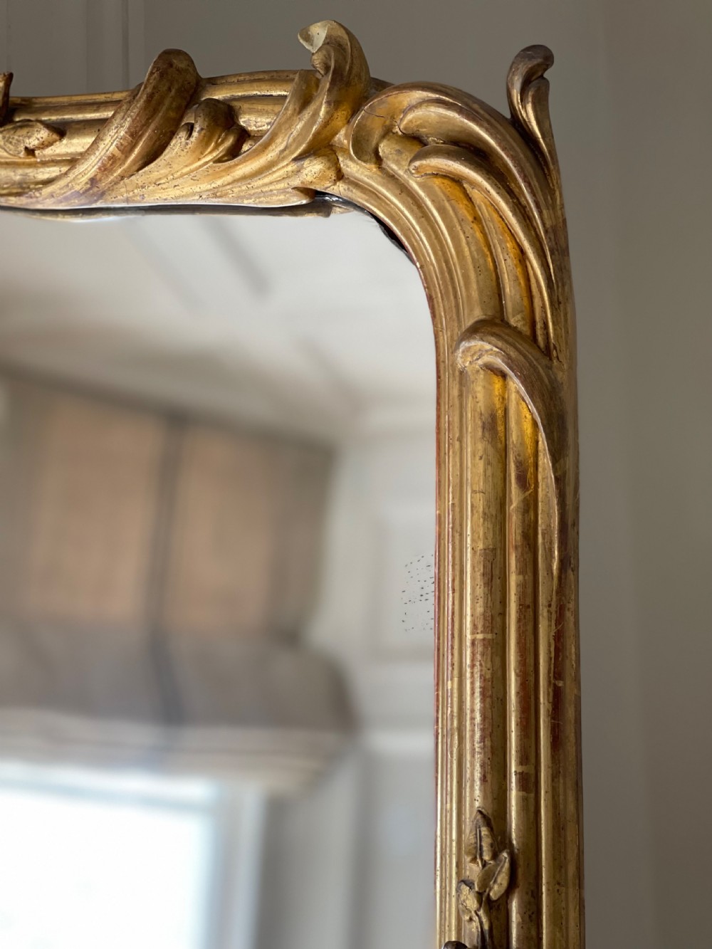Large 19th century antique French gilt leaner mirror - mercury glass View VI