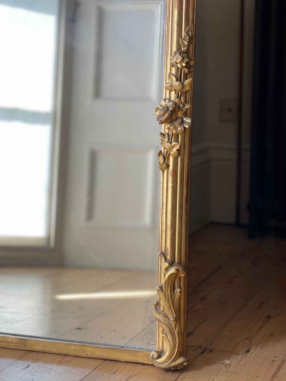 Large 19th century antique French gilt leaner mirror - mercury glass View VIII