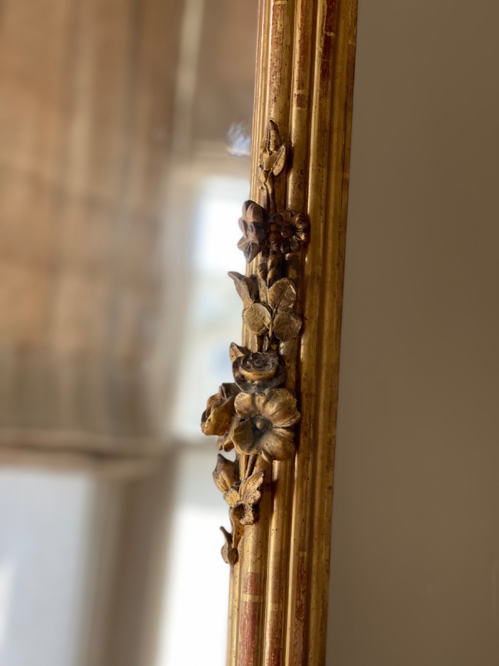 Large 19th century antique French gilt leaner mirror - mercury glass View X