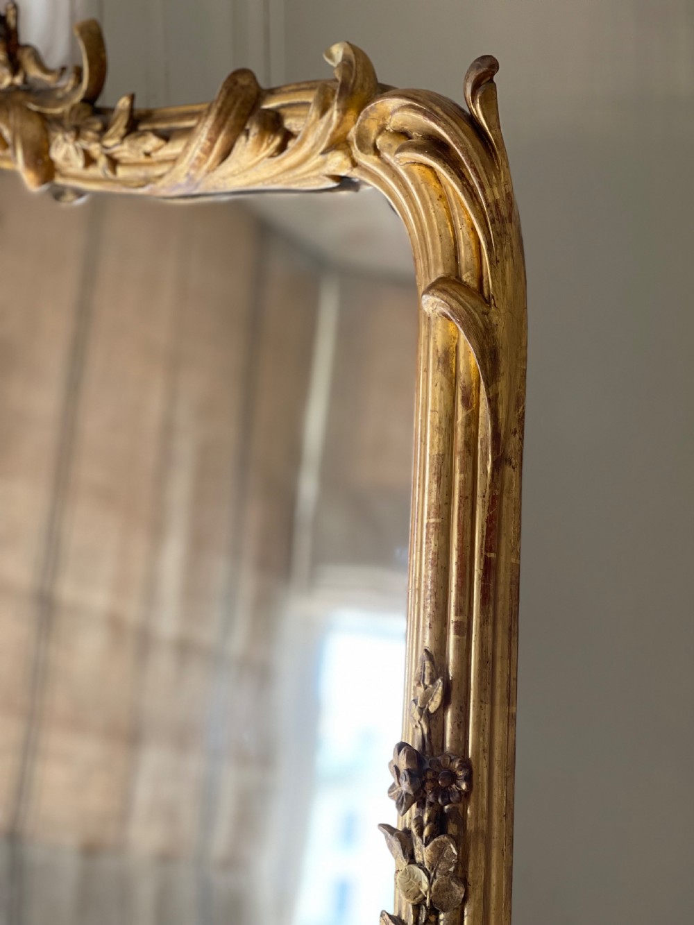 Large 19th century antique French gilt leaner mirror - mercury glass View XI
