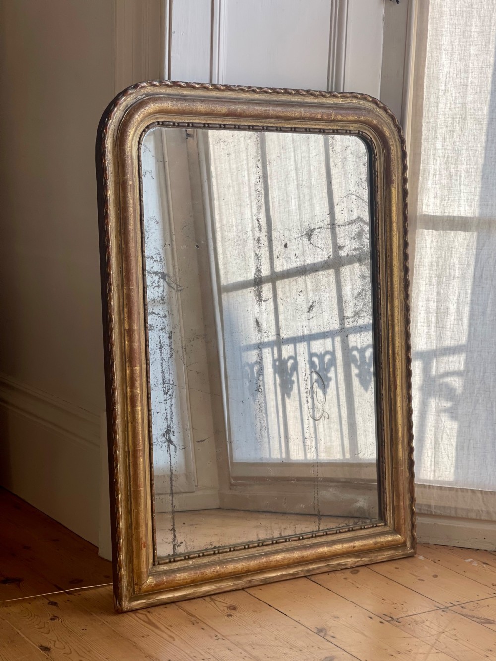 Antique French gilt mirror c1850 - mercury glass View V