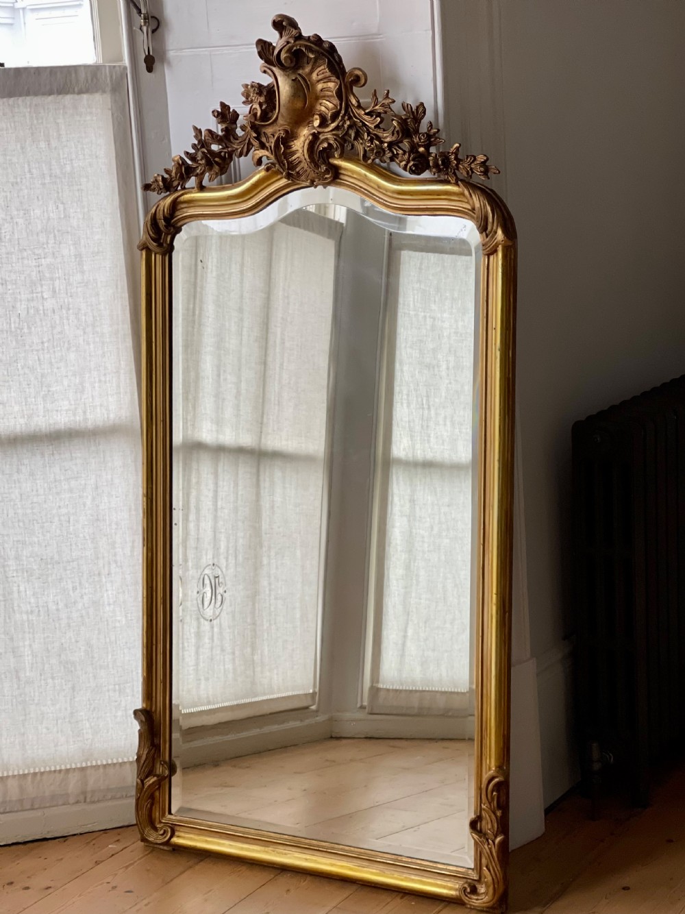 Large antique French gilt Louis XV mirror