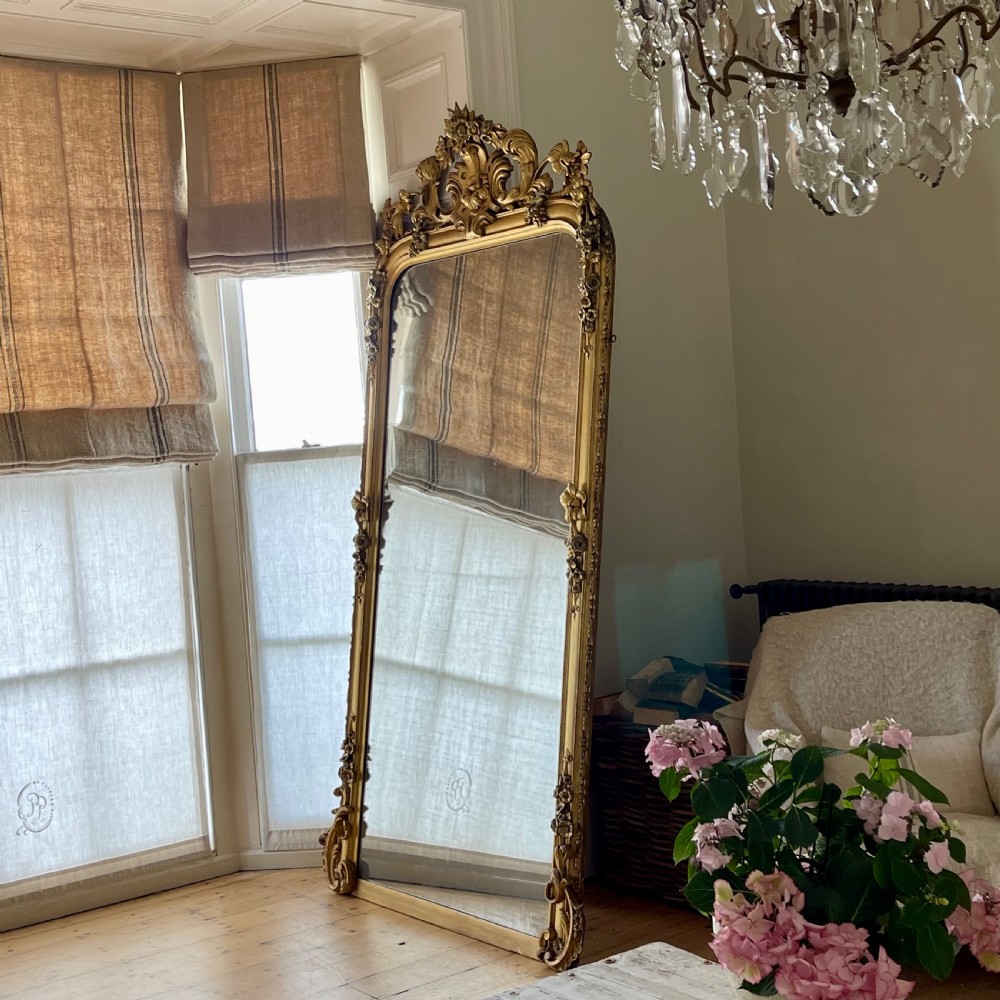 Large 19th century French leaner mirror overmantel  View II