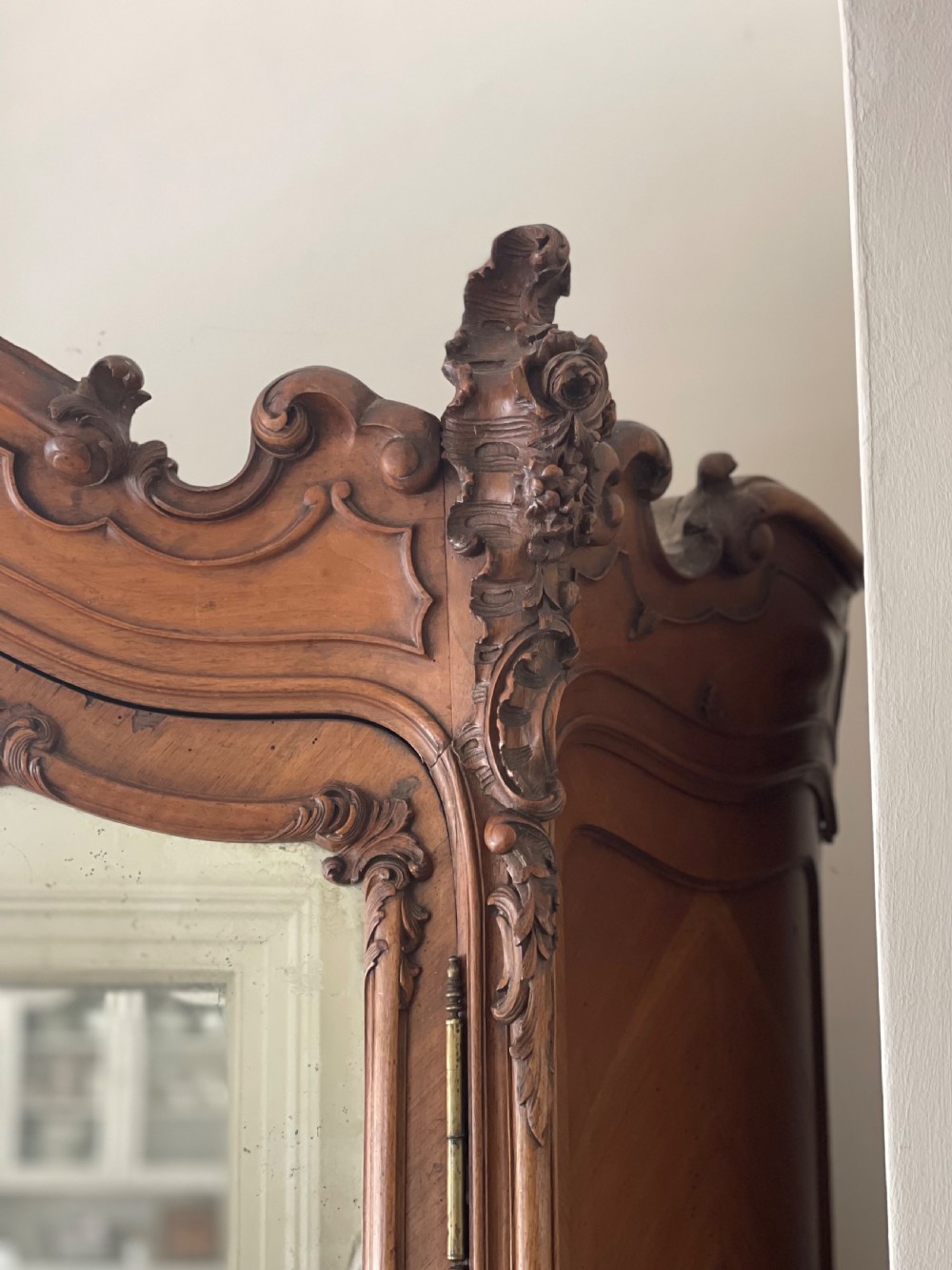 Antique French double armoire wardrobe with hanging rails  View V