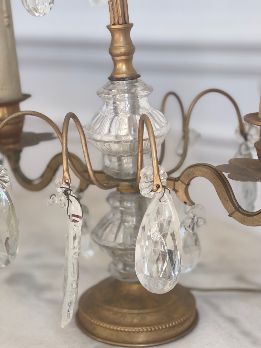 Pair of antique French crystal lamps View IV