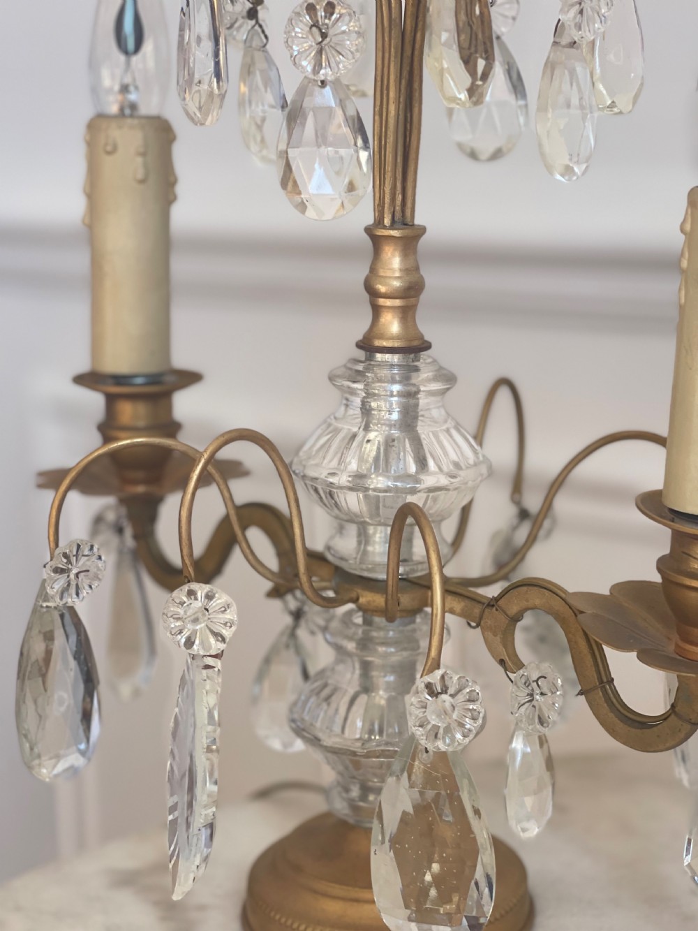 Pair of antique French crystal lamps View V