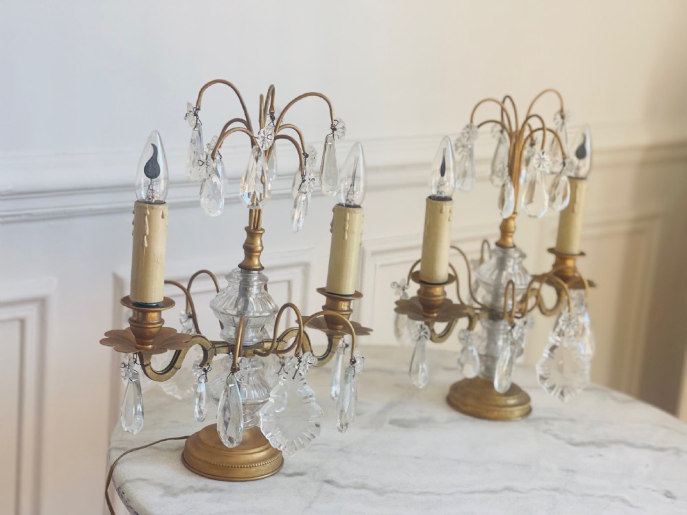 Pair of antique French crystal lamps View VI