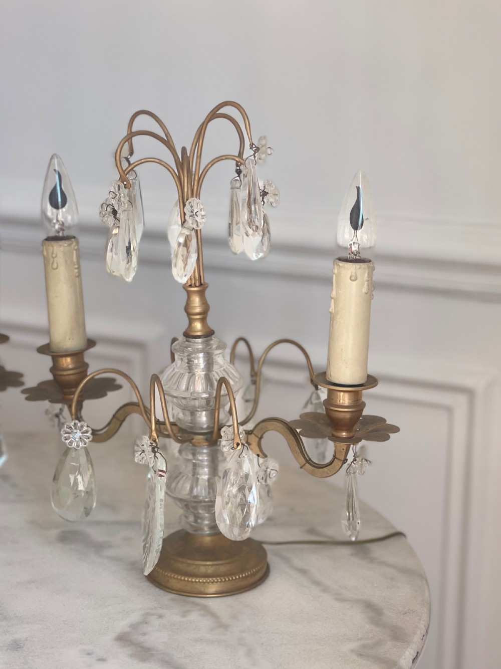 Pair of antique French crystal lamps View IX