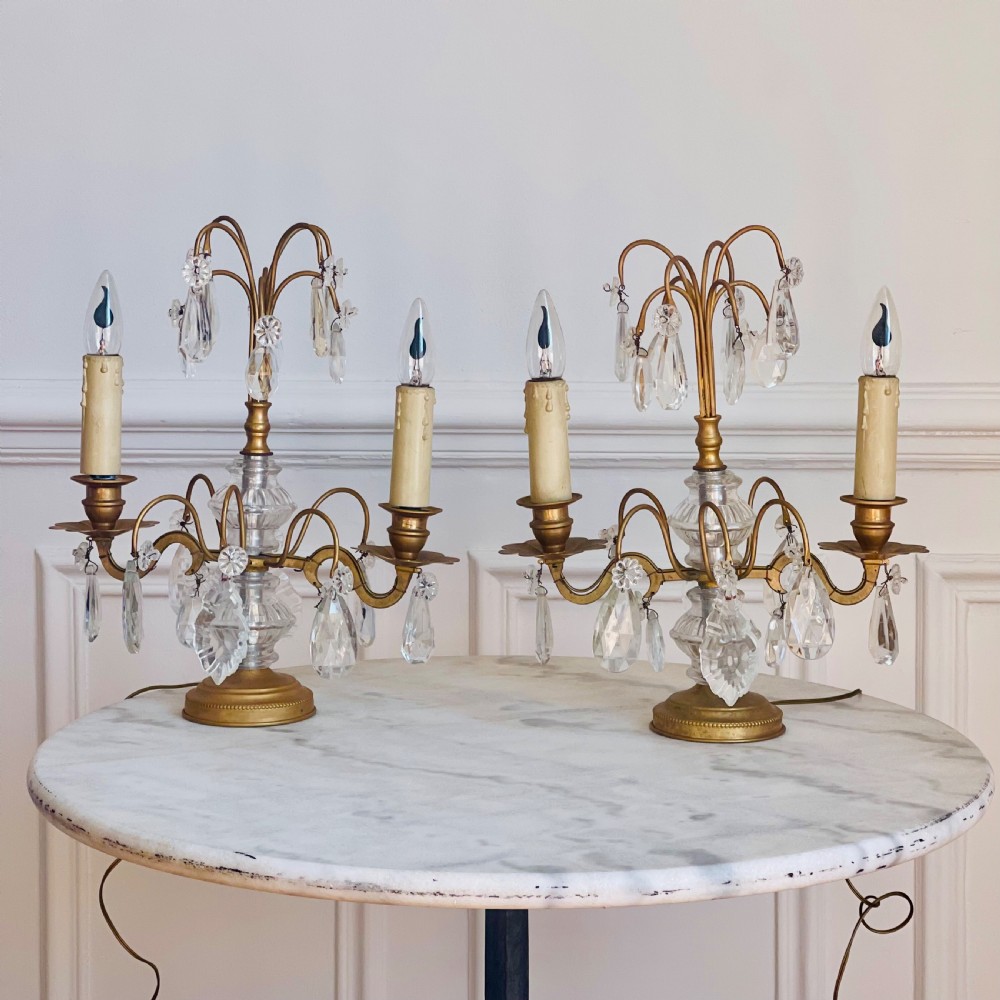 Pair of antique French crystal lamps View X