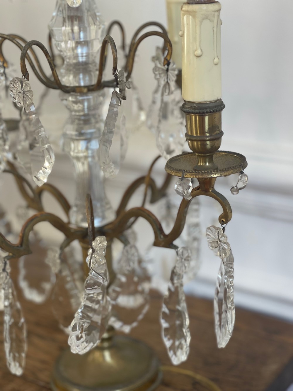 Pair of large antique French crystal table lamps View III