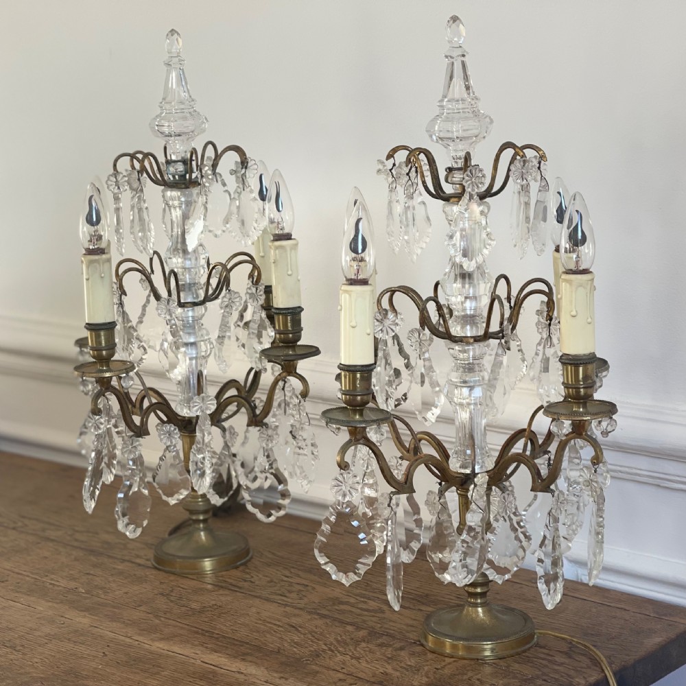 Pair of large antique French crystal table lamps View IV