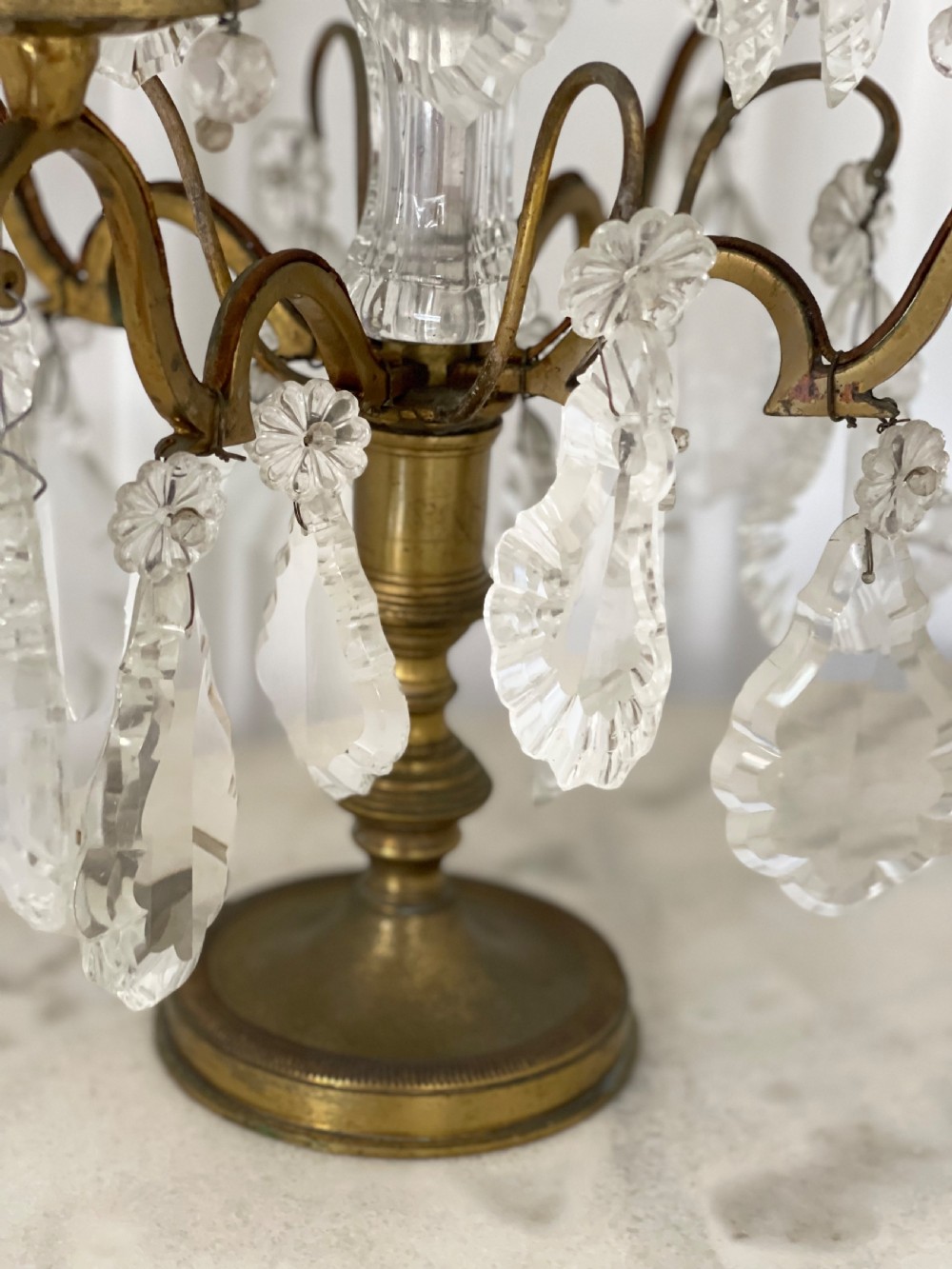 Pair of large antique French crystal table lamps View VII