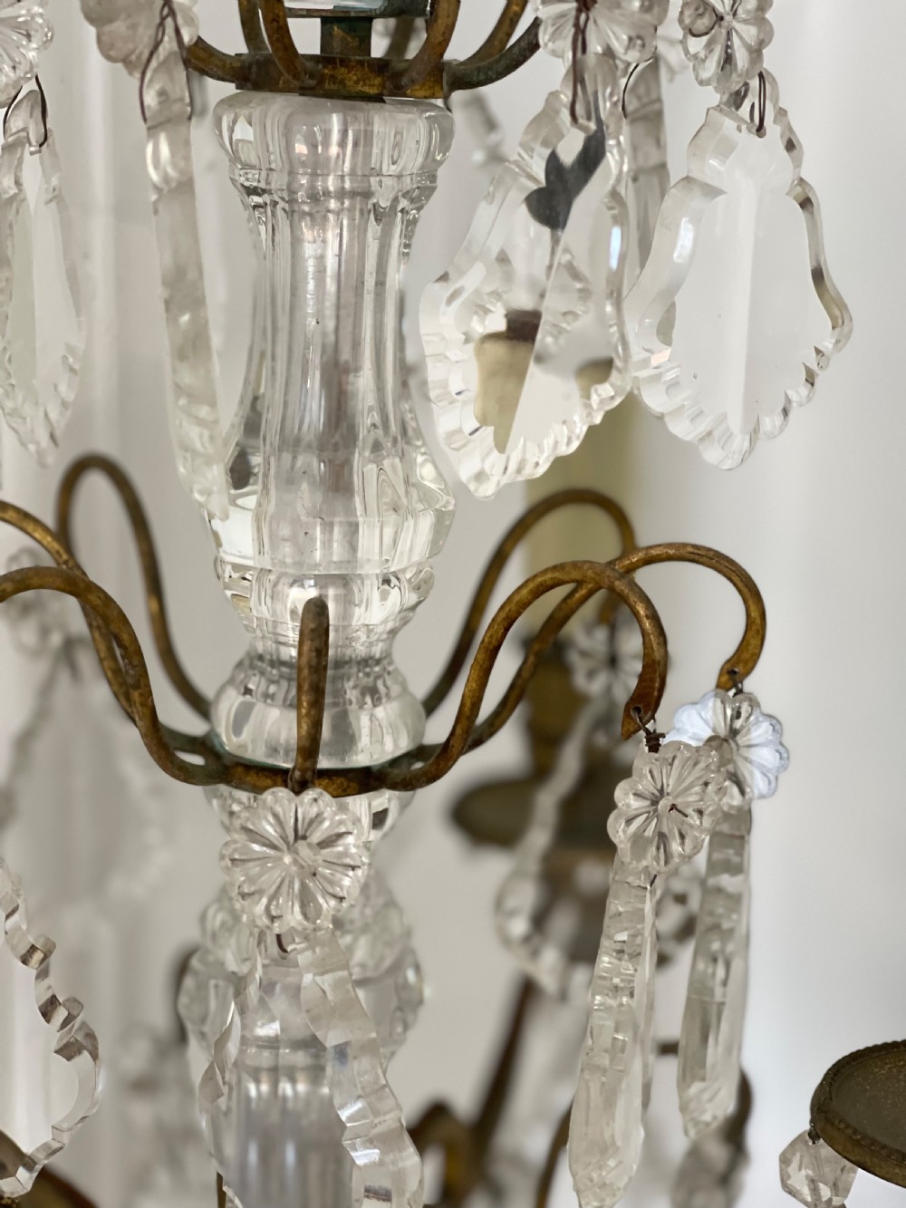 Pair of large antique French crystal table lamps View IX