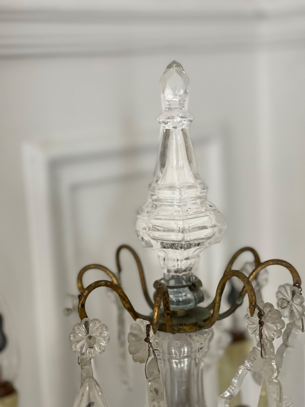 Pair of large antique French crystal table lamps View X