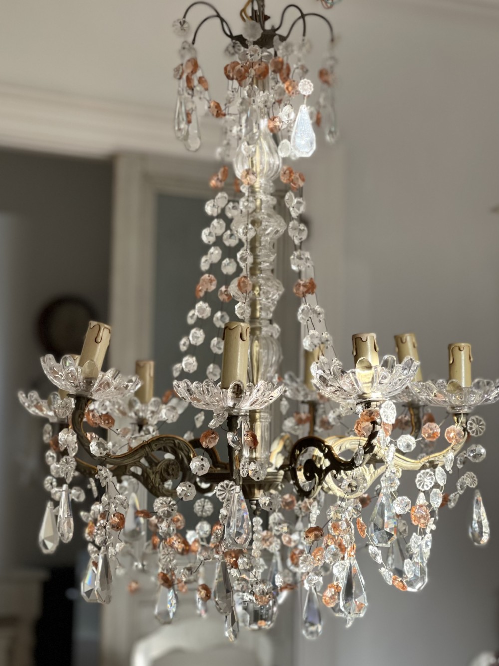 Antique French crystal chandelier c1890 View V