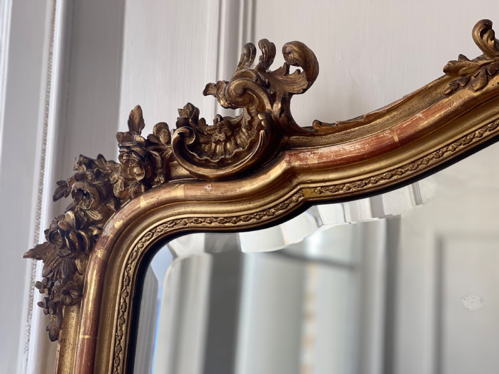Large 19th century French antique gilt mirror - bevelled mercury glass View II