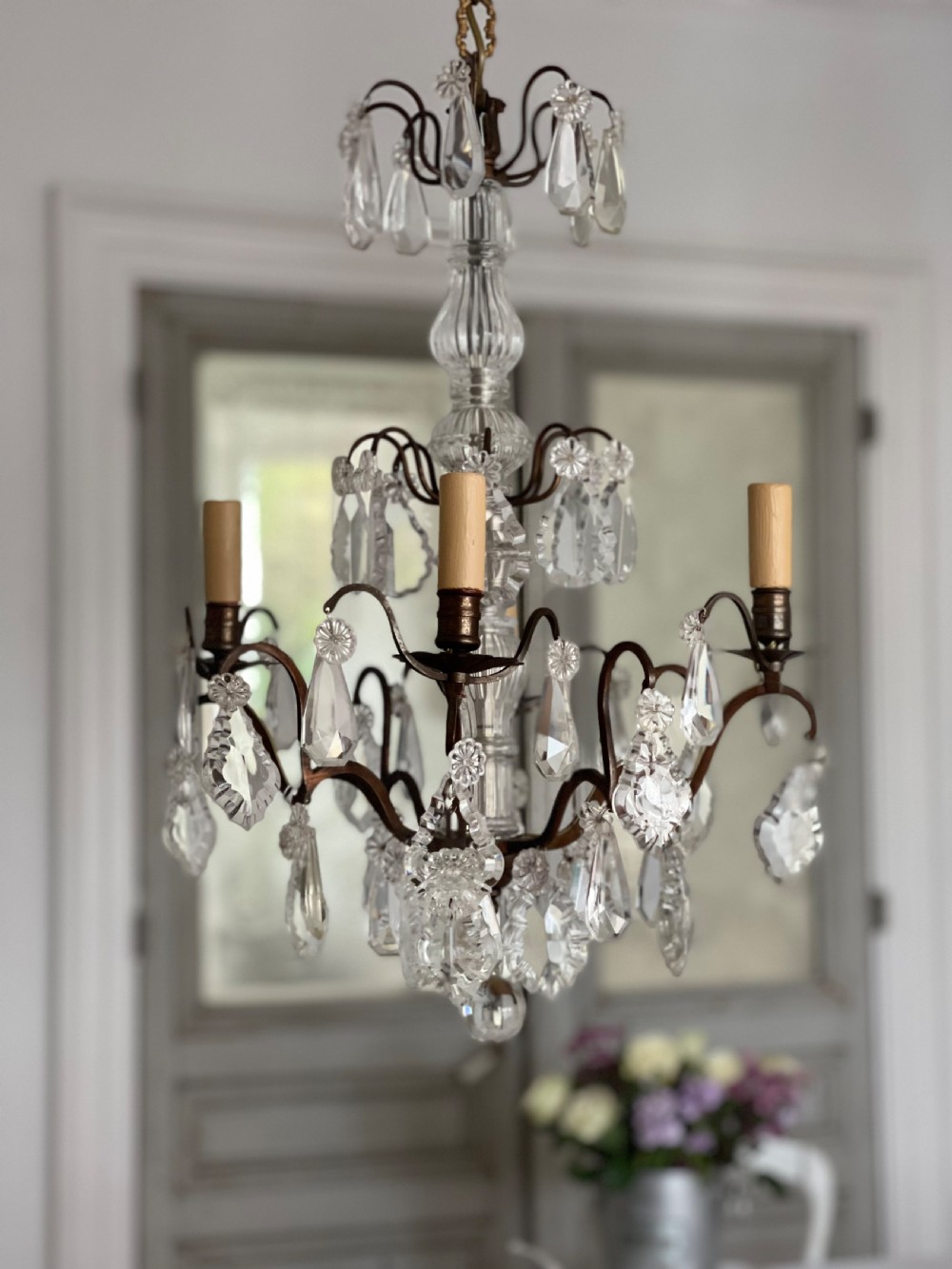 Antique French crystal 4 arm chandelier