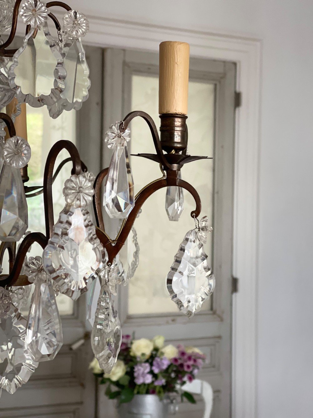 Antique French crystal 4 arm chandelier View III