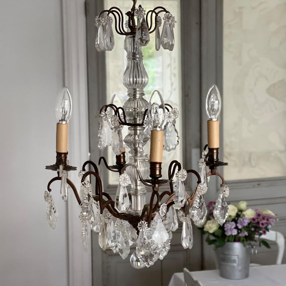 Antique French crystal 4 arm chandelier View IV