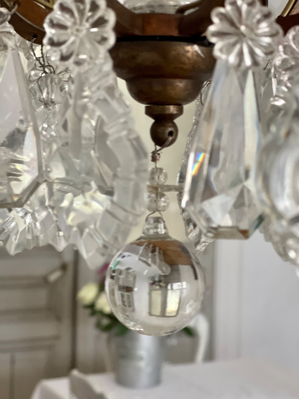 Antique French crystal 4 arm chandelier View VI