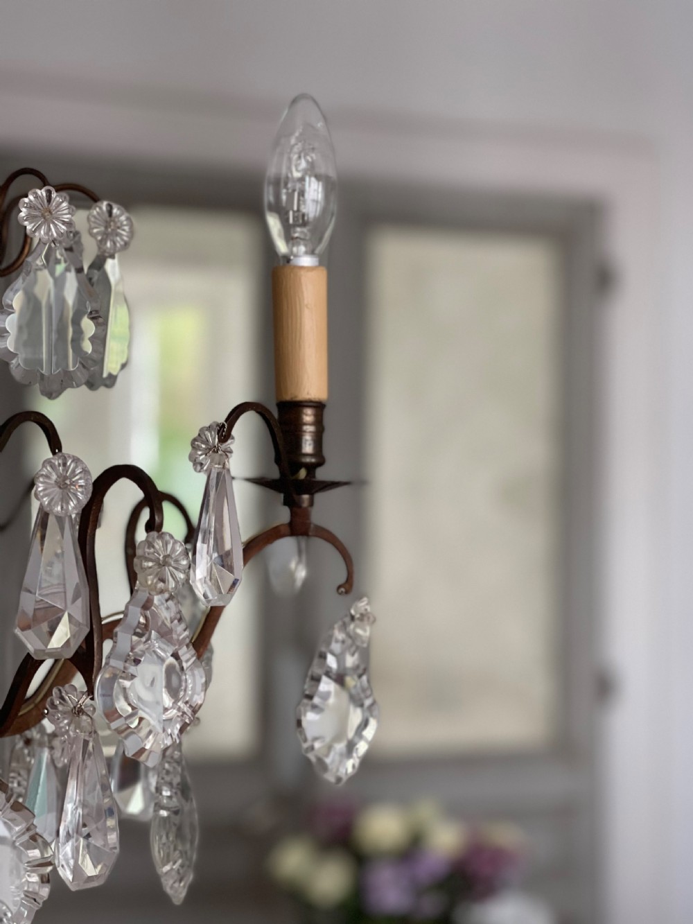 Antique French crystal 4 arm chandelier View X